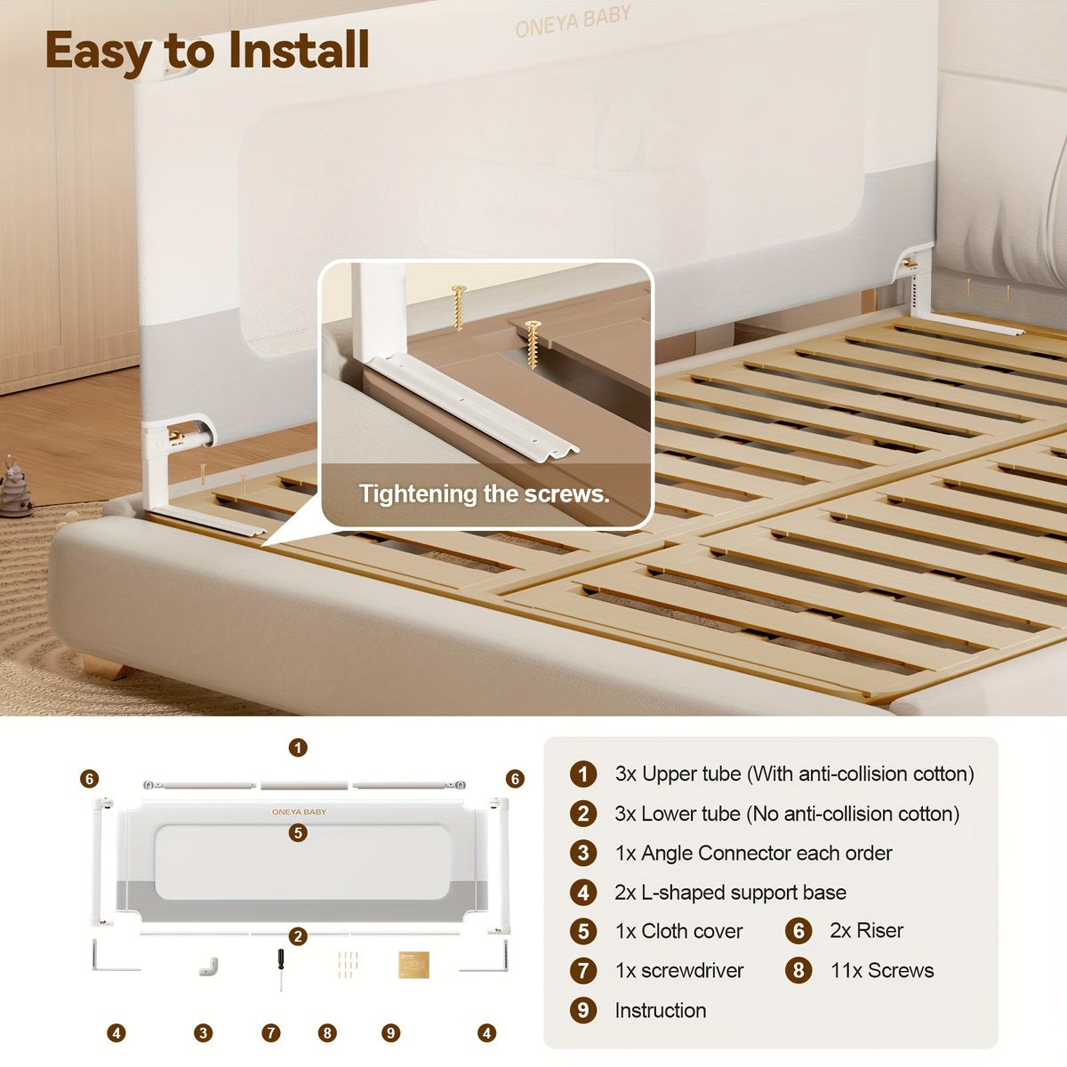 Adjustable Toddler Bed Rail Guard for Full, Queen or King Beds, 28-Inch-High Screw-Fix Bedside Safety Barrier in Four Length Options for Kids