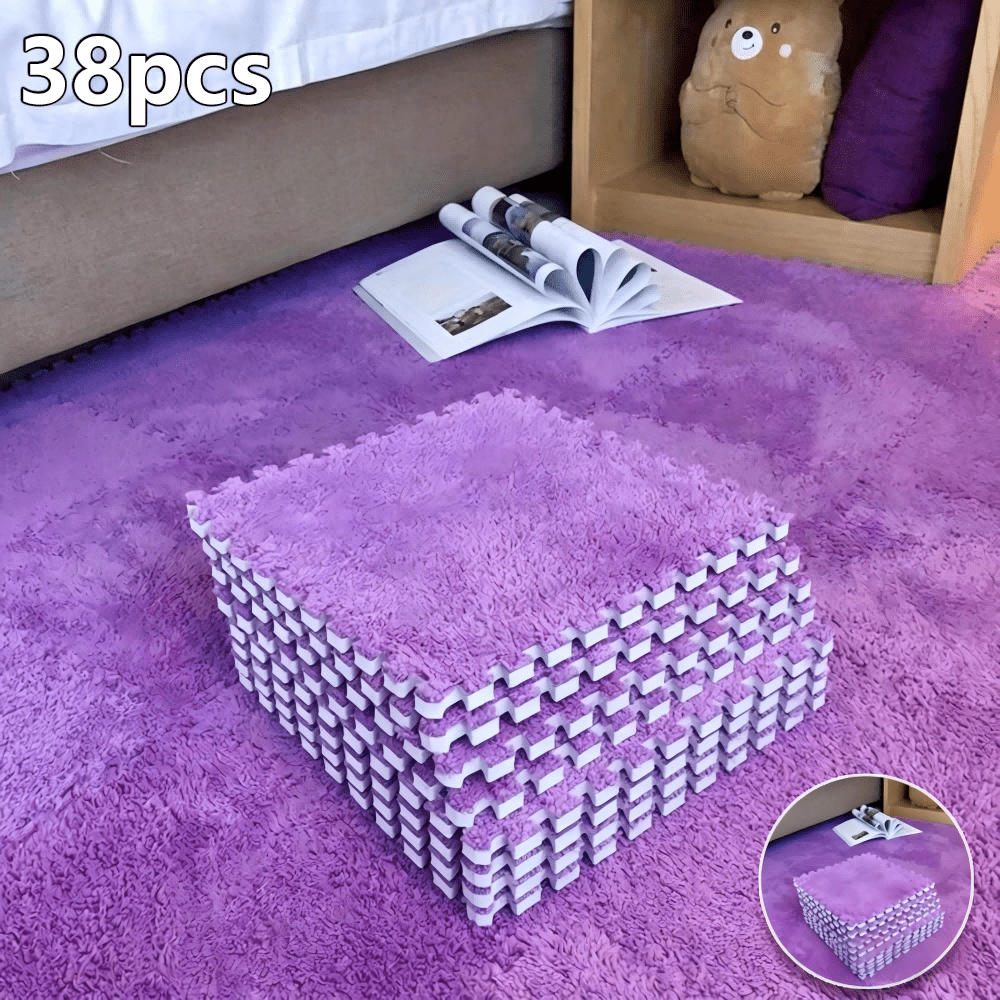 Interlocking Carpet Tiles, 38-Piece EVA Patchwork Floor Mat Set in Solid Colors for Living Room, Bedroom and Bay Window Home Decor