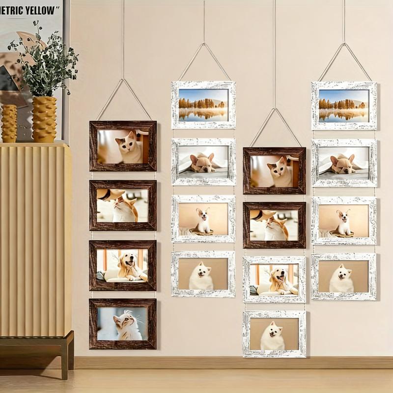 Wooden Baby Photo Frame Set, Two 4-Panel 4x6 Collage Frames with Glass Covers for Nursery Wall or Tabletop Display, First-Year Memories and Gift Giving
