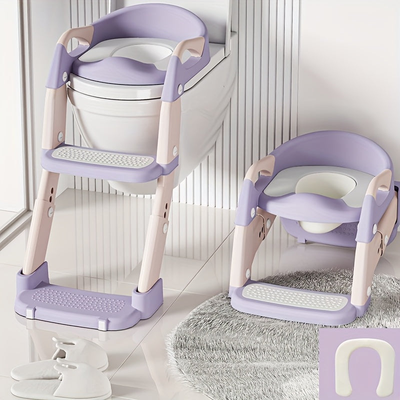 Wide-Step Toddler Toilet Training Seat with Ladder, Adjustable Potty Seat with Splash Guard, Anti-Slip Steps and Handles for Boys and Girls