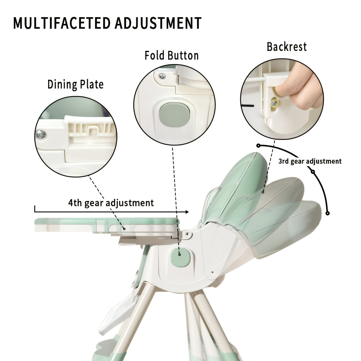 Convertible Baby Feeding Chair with Tray, Adjustable Folding High Chair with Padded Seat and Rocking Configuration for Home Mealtimes