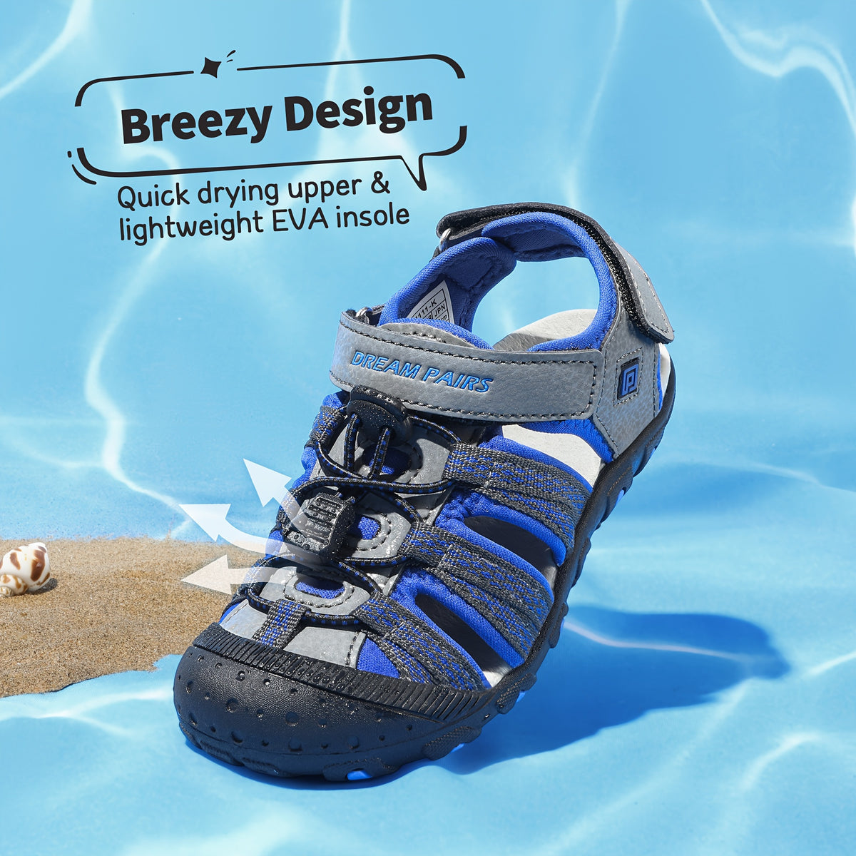 Kids Bungee Lace Sport Sandals for Boys and Girls | Hook-and-Loop Strap Summer Outdoor Shoes for Beach Days, Walks and Everyday Play