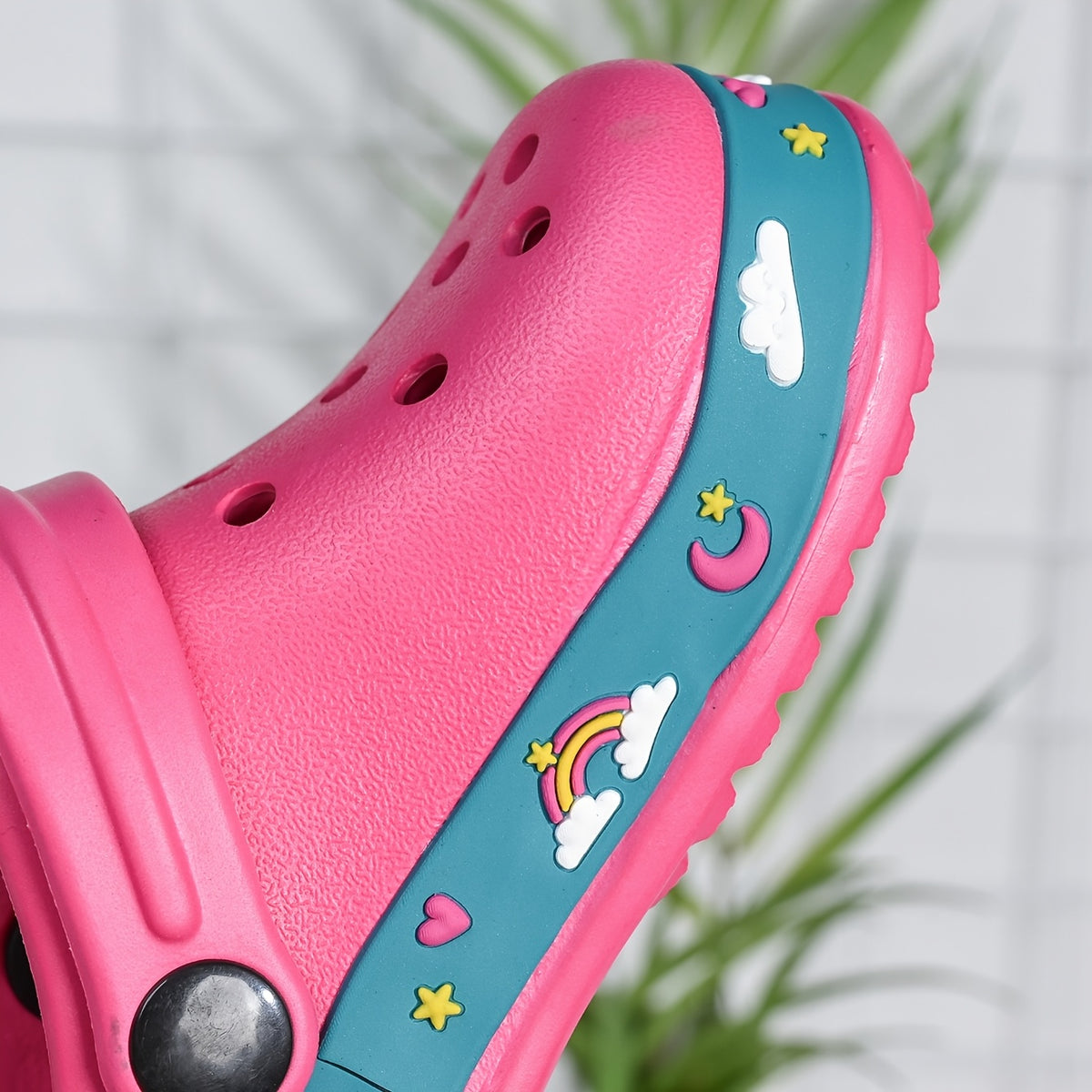 Kids Cartoon EVA Clogs with Ventilation Holes and Heel Strap, Lightweight Summer Slip-On Shoes in Navy, Rose Red, Pink or Blue for Toddlers and Little Kids