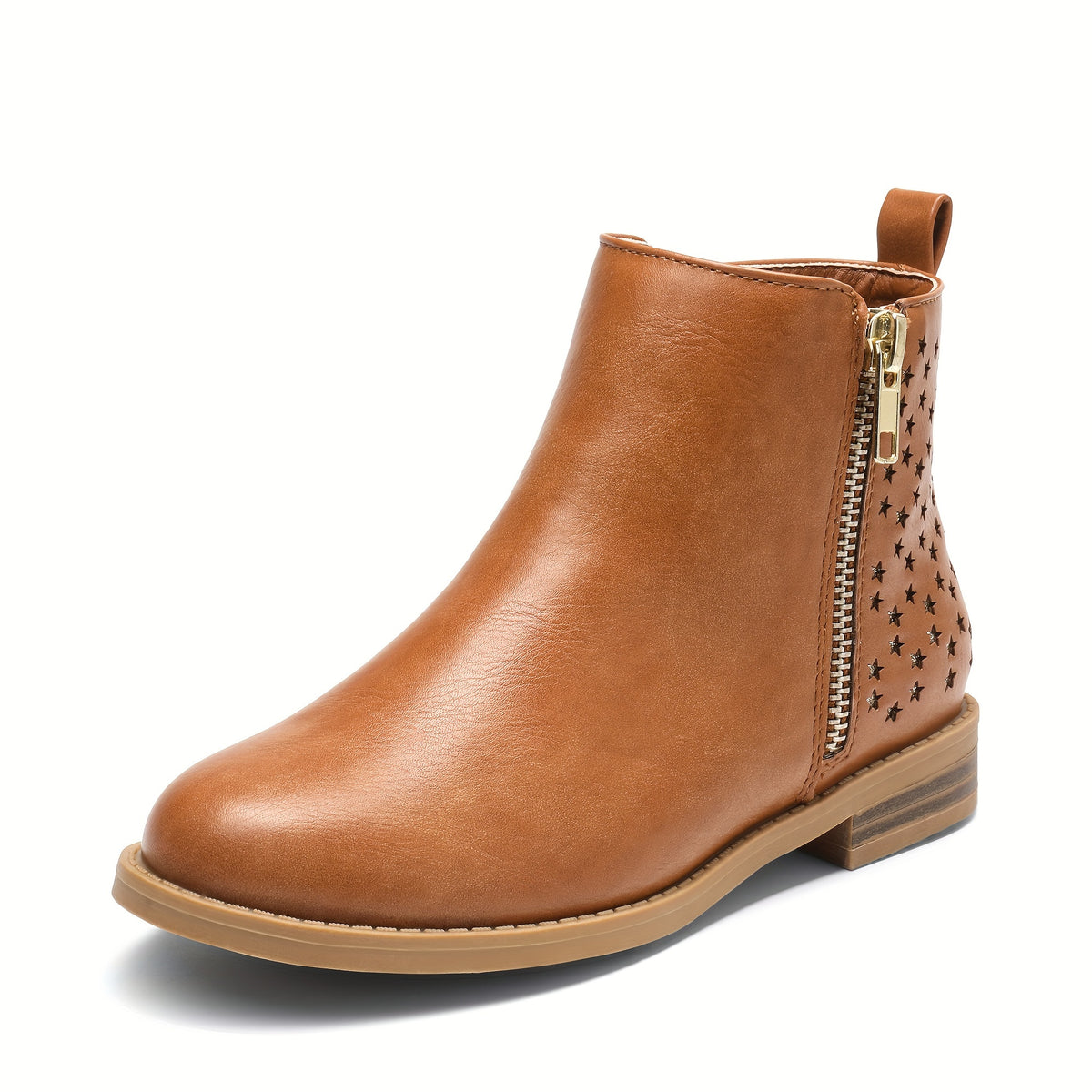 Girls Side-Zip Ankle Boots in Tan by DREAM PAIRS KIDS, Low-Heel Round-Toe Short Boots for Toddler, Little Kid and Big Kid Fall Outfits