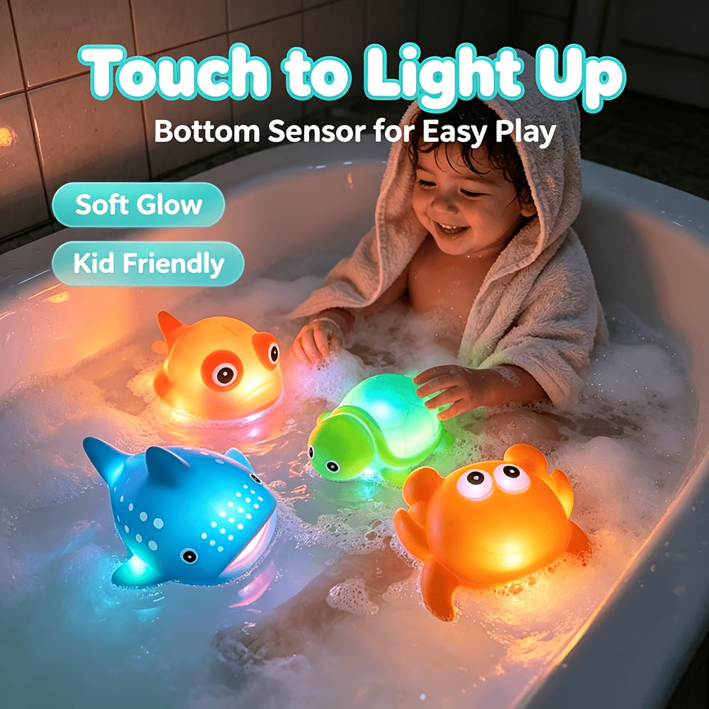 Flashing Floating Bath Toys 2-Pack, Light-Up Animal Shapes in Random Designs for Colorful Bathtub Play and Supervised Kids Water Activities