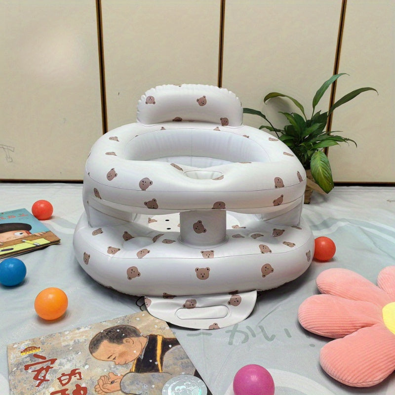Portable Inflatable Baby Chair with Backrest and Armrests, Love Bunny Dinosaur or Little Bear Floor Seat for Supervised Awake Sitting at Home