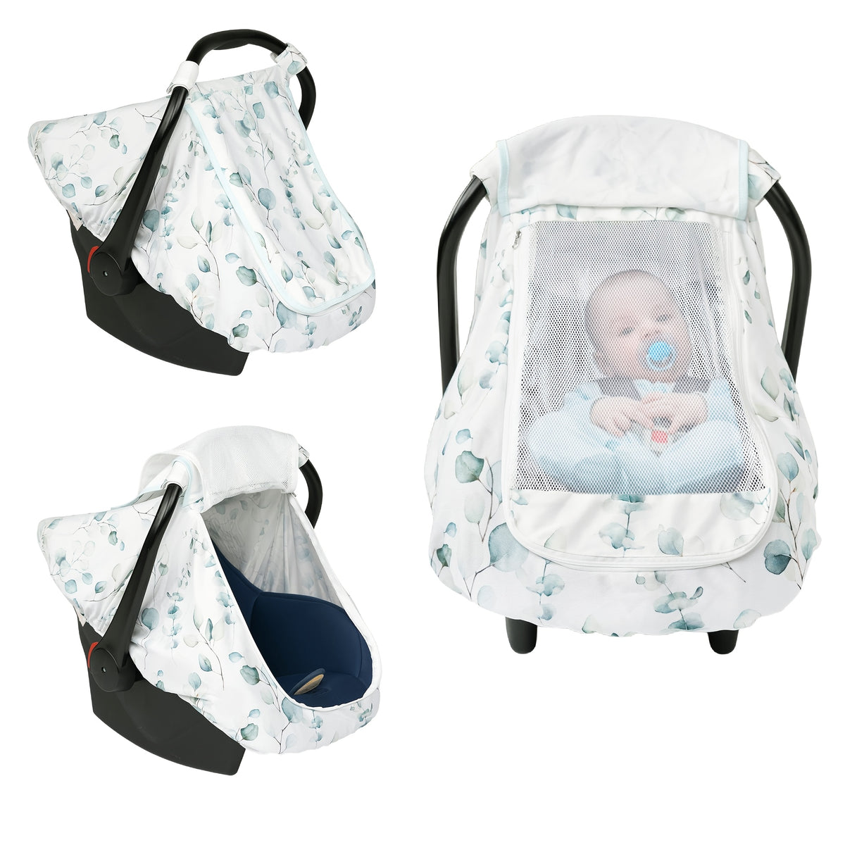 Stretchy Infant Carrier Cover with Large Window, Beavtaens Breathable Baby Car Seat Canopy in Elephant, Flower, Leaves, Rainbow or Sun Prints