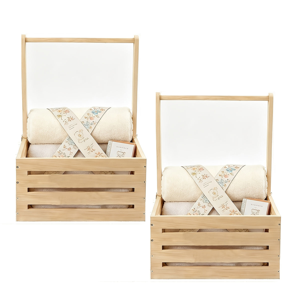 Wooden Shower Gift Basket Crate with Alphabet Letter Design, Easy Assembly Storage and Display Box in Natural Color, Available as 1 or 2 Pieces
