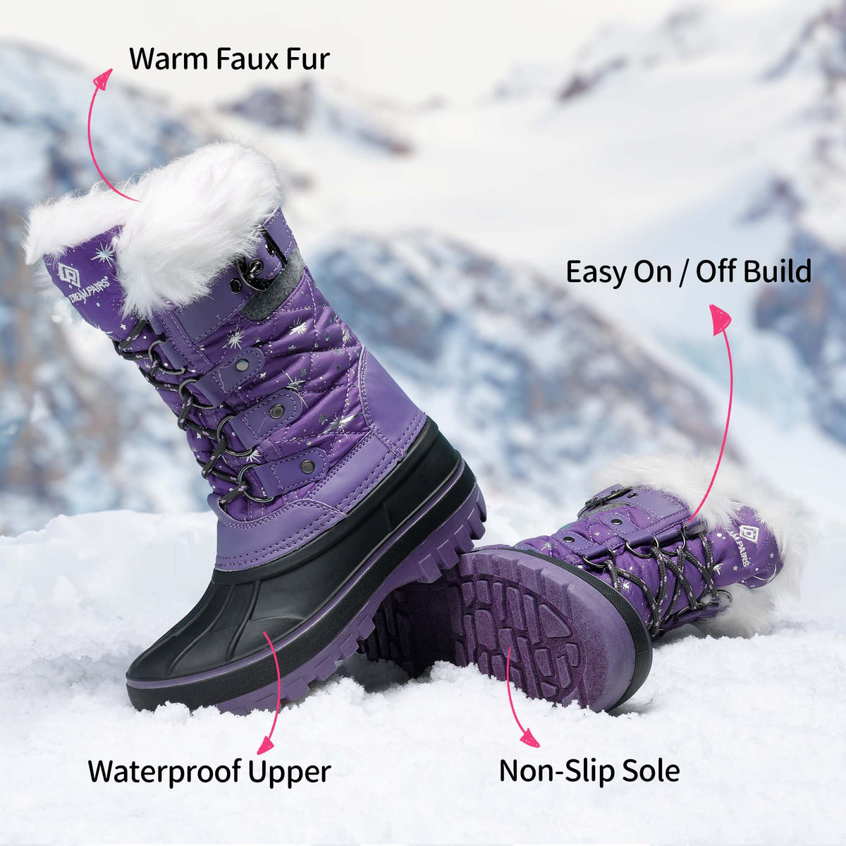 Kids Waterproof Snow Boots by DREAM PAIRS with Thermolite Insulation, Nylon Upper and One-Pull Bungee Lacing for Toddler to Big Kid Winter Outings