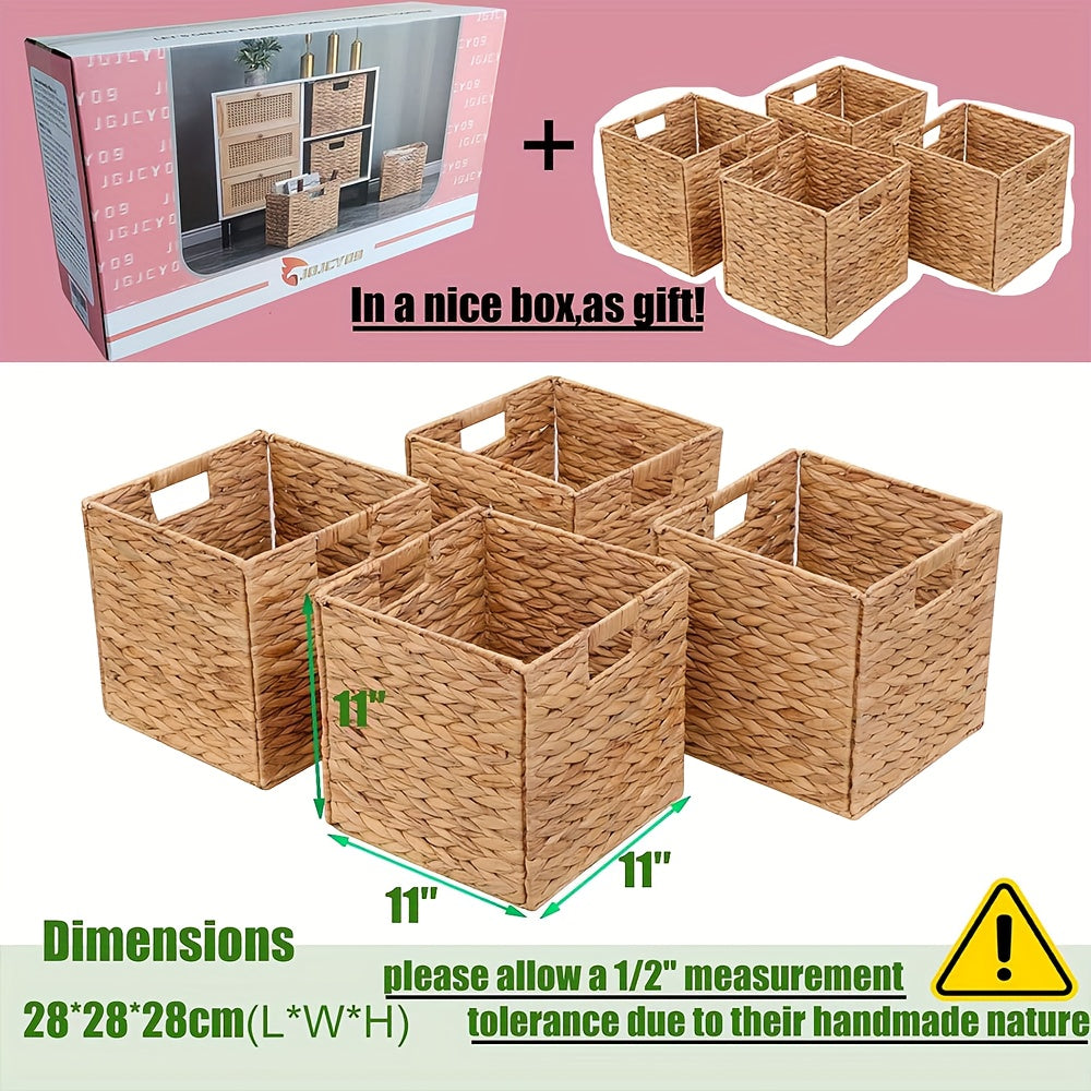 Handwoven Water Hyacinth Cube Storage Basket, Foldable 11 x 11 Inch Organizer for Shelves, Laundry and Everyday Home Clutter with Pack Options
