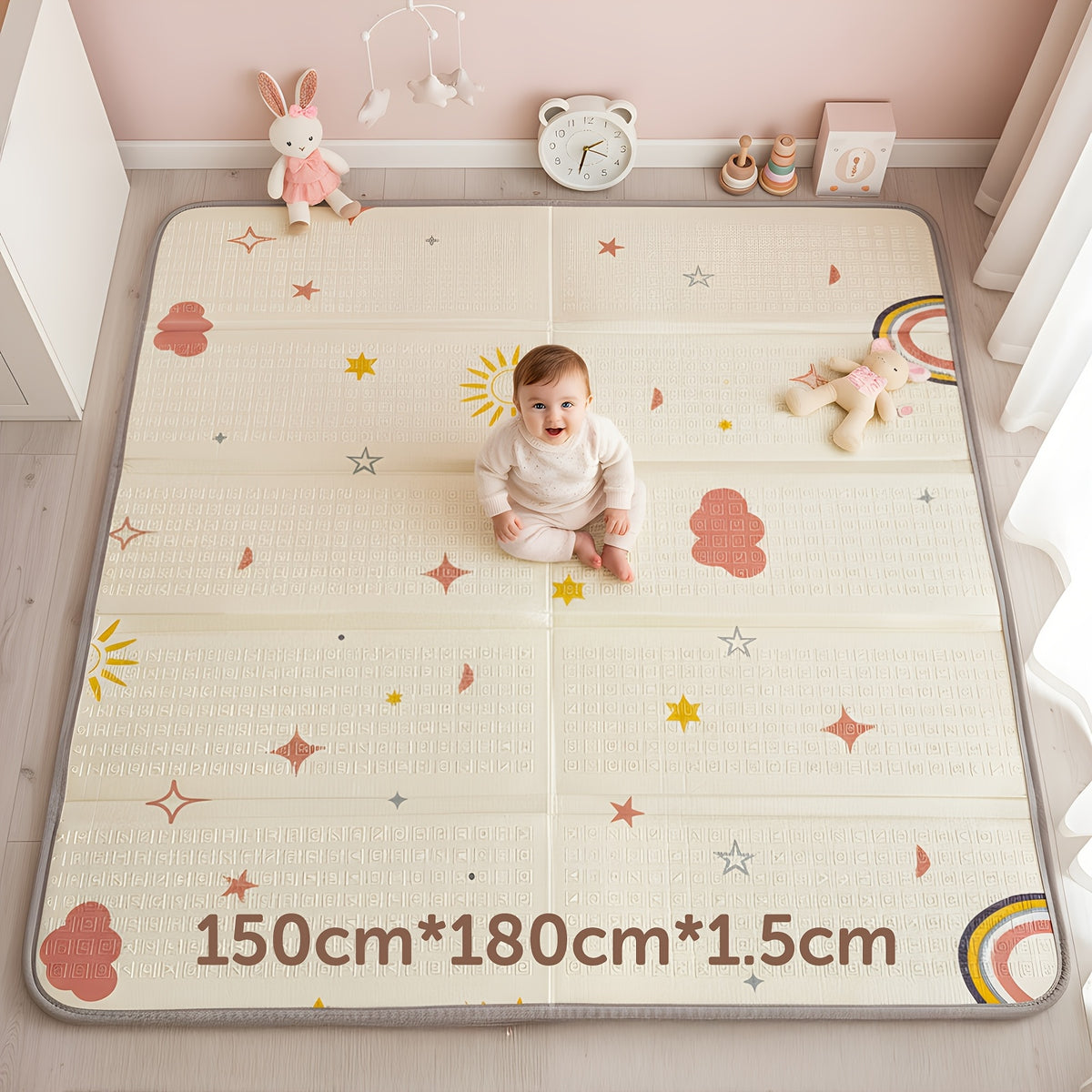 Reversible ABC Baby Play Mat with Rainbow Print, Foldable Waterproof Padded Foam Floor Mat in Three Sizes for Supervised Tummy Time and Toddler Play