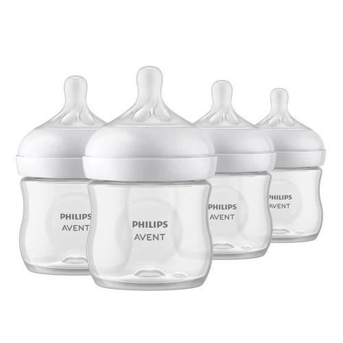 Philips Avent Natural Baby Bottle Set, 4 oz Clear Feeding Bottles in a 4-Pack for Newborn Feeding Routines, Home, Travel and Baby Shower Gifts