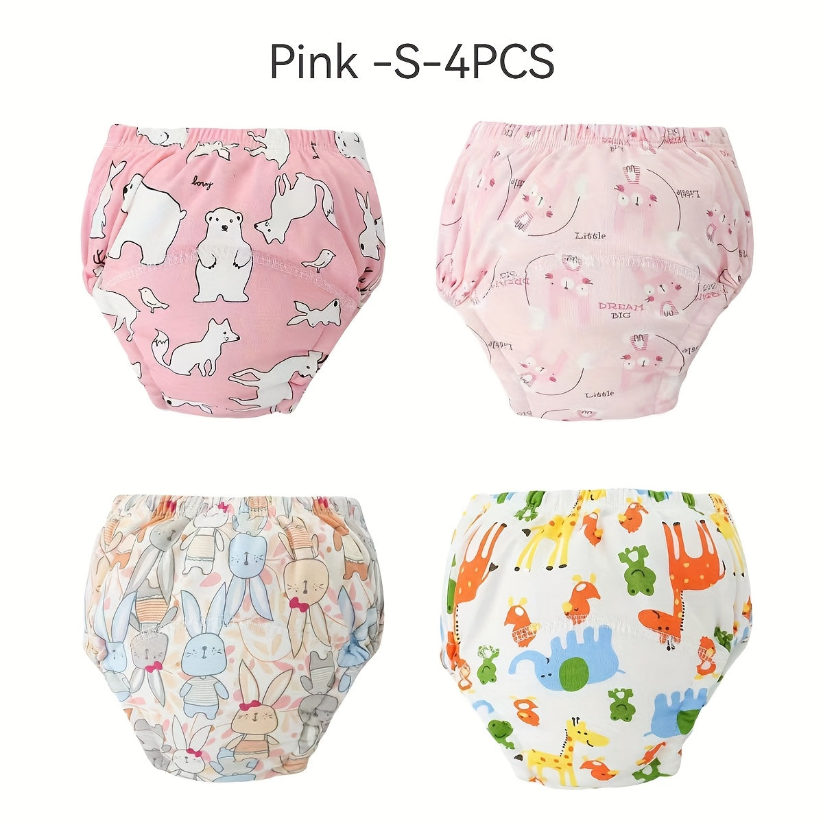 Reusable Washable Toddler Training Pants, 4pcs or 8pcs Pack, Breathable Elastic Waistband Cloth Diapers for Toilet Training, Cute Dog & Animal Prints, Potty Training Gift for Boys and Girls