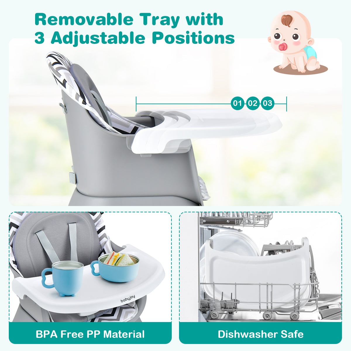 8-in-1 Baby High Chair with Activity Table, BABYJOY Convertible Feeding Seat with Removable Tray, Booster Mode and 5-Point Harness for Ages 6 Months to 6 Years