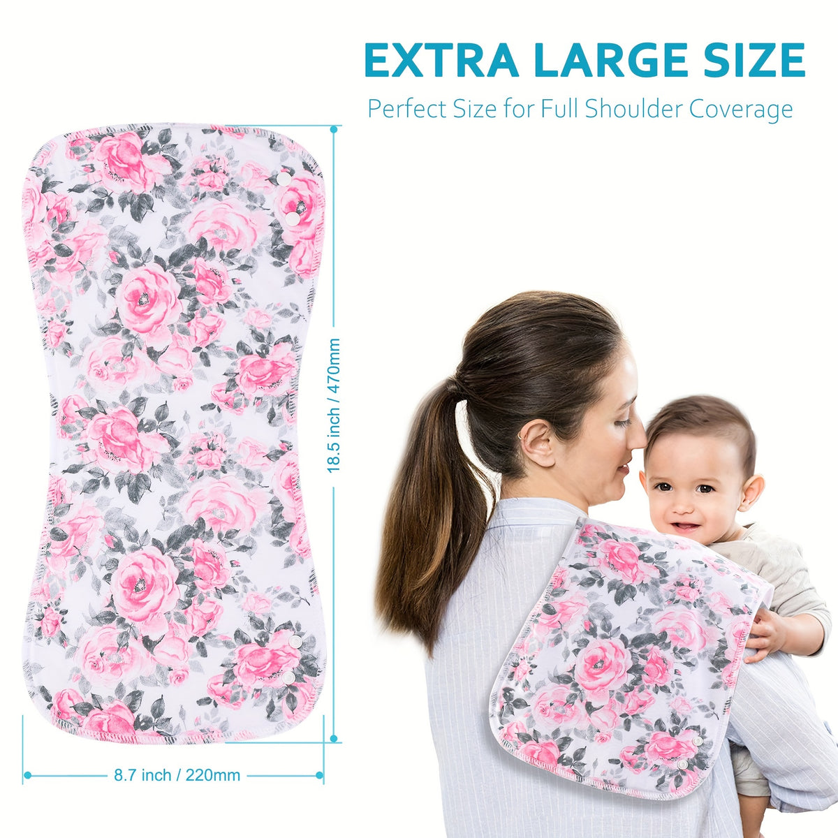 Snap-Closure Baby Burp Cloth Set, 6-Piece Large 3-Layer Absorbent Spit-Up Rags in Rose and Pink Polka Dots for Feeding and Baby Care