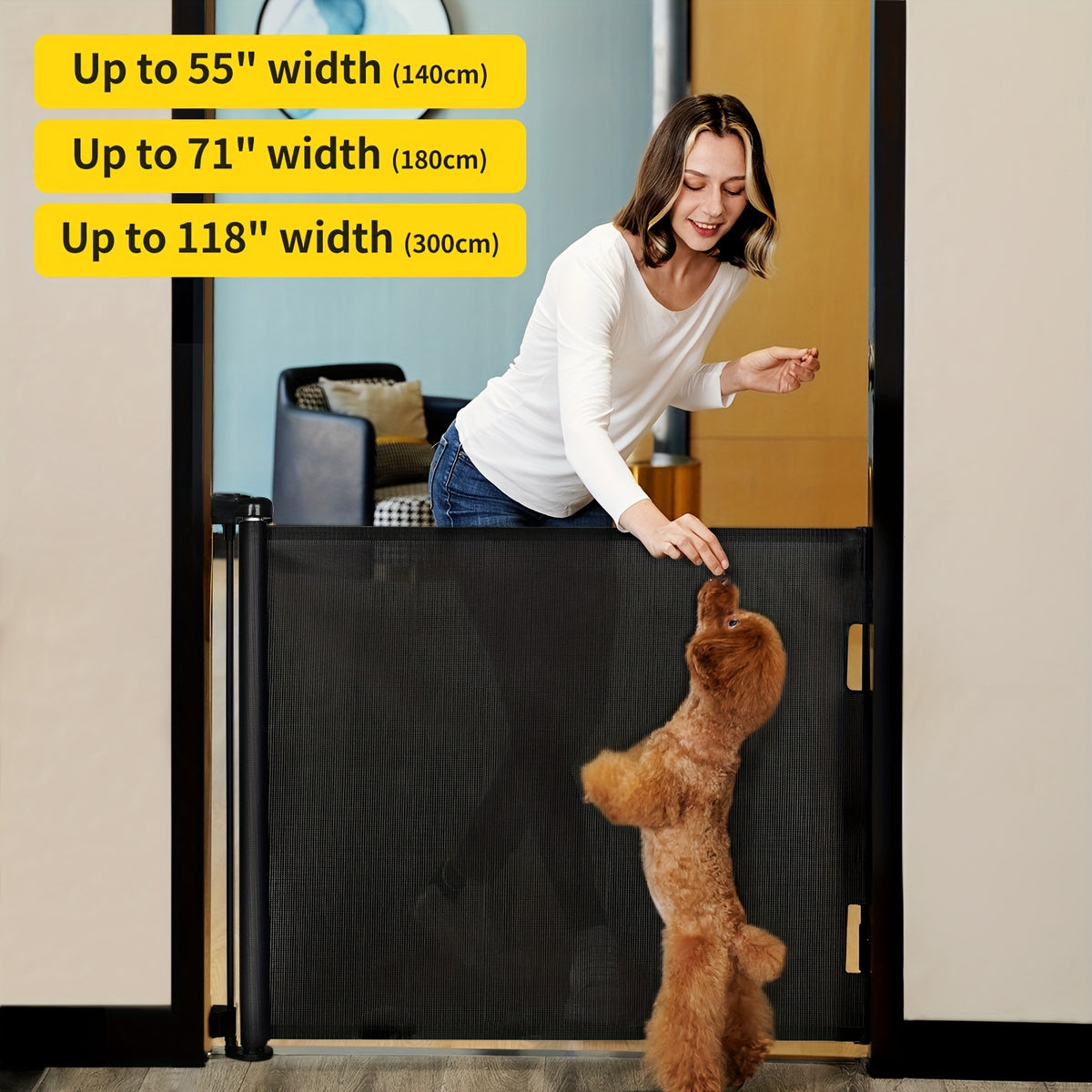 Retractable Mesh Baby Gate for Doorways, Hallways and Stairs, VERASTE Hardware-Mounted Expandable Barrier in 33-Inch and 41-Inch Height Options