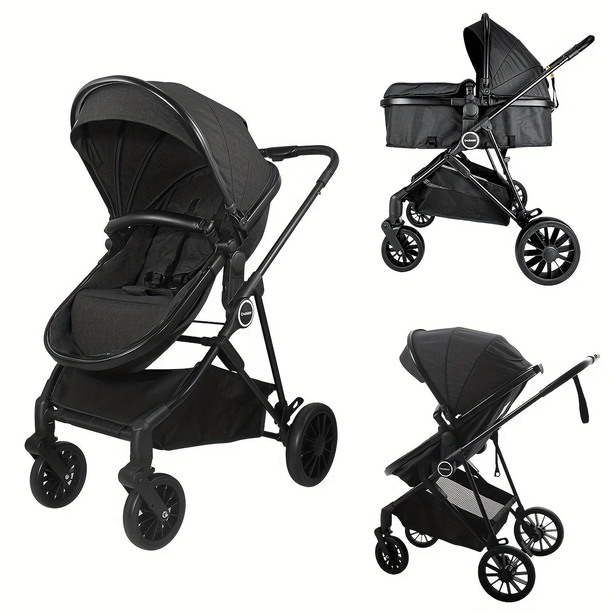 Reversible Baby Stroller with Parent-Facing and World-Facing Modes, Bassinet Configuration, Canopy and Storage Basket for Family Outings