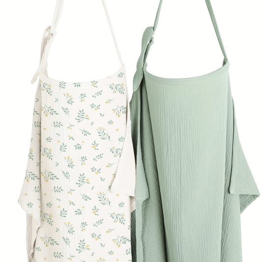 Muslin Nursing Cover Set with Rigid Hoop, 2-Pack 100% Cotton Breathfeeding Privacy Aprons, Lightweight Breathable Adjustable Covers for Moms