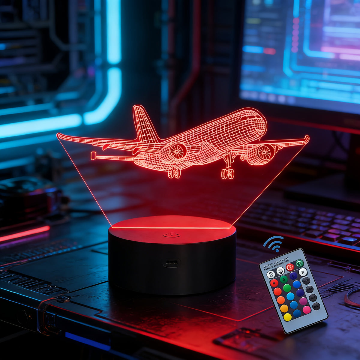 Airplane Night Light with 3D Illusion Design, 16 Touch-Control Color Options and Plug-In Base for Bedroom or Nursery Decor Gifts