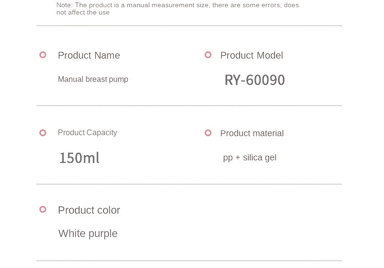 Manual Breast Pump with 5.07 oz Collection Bottle, Portable Hand-Operated Milk Expression Pump with Lever Handle in Purple or White for Nursing Moms