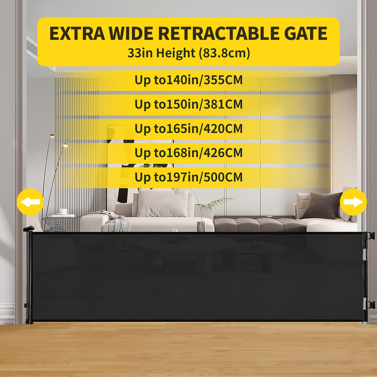 Retractable Mesh Baby Gate for Doorways, Hallways and Stairs, VERASTE Hardware-Mounted Expandable Barrier in 33-Inch and 41-Inch Height Options