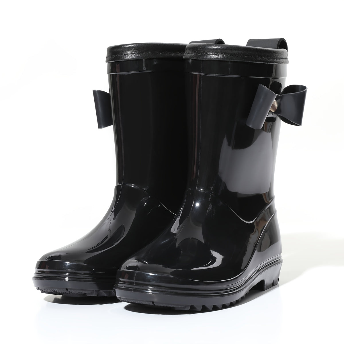 Girls Bow Rain Boots with Pull Tabs, Lightweight One-Piece Molded Toddler and Little Kid Boots in Pink, Burgundy, Dark Violet or Black for Rainy-Day Outings