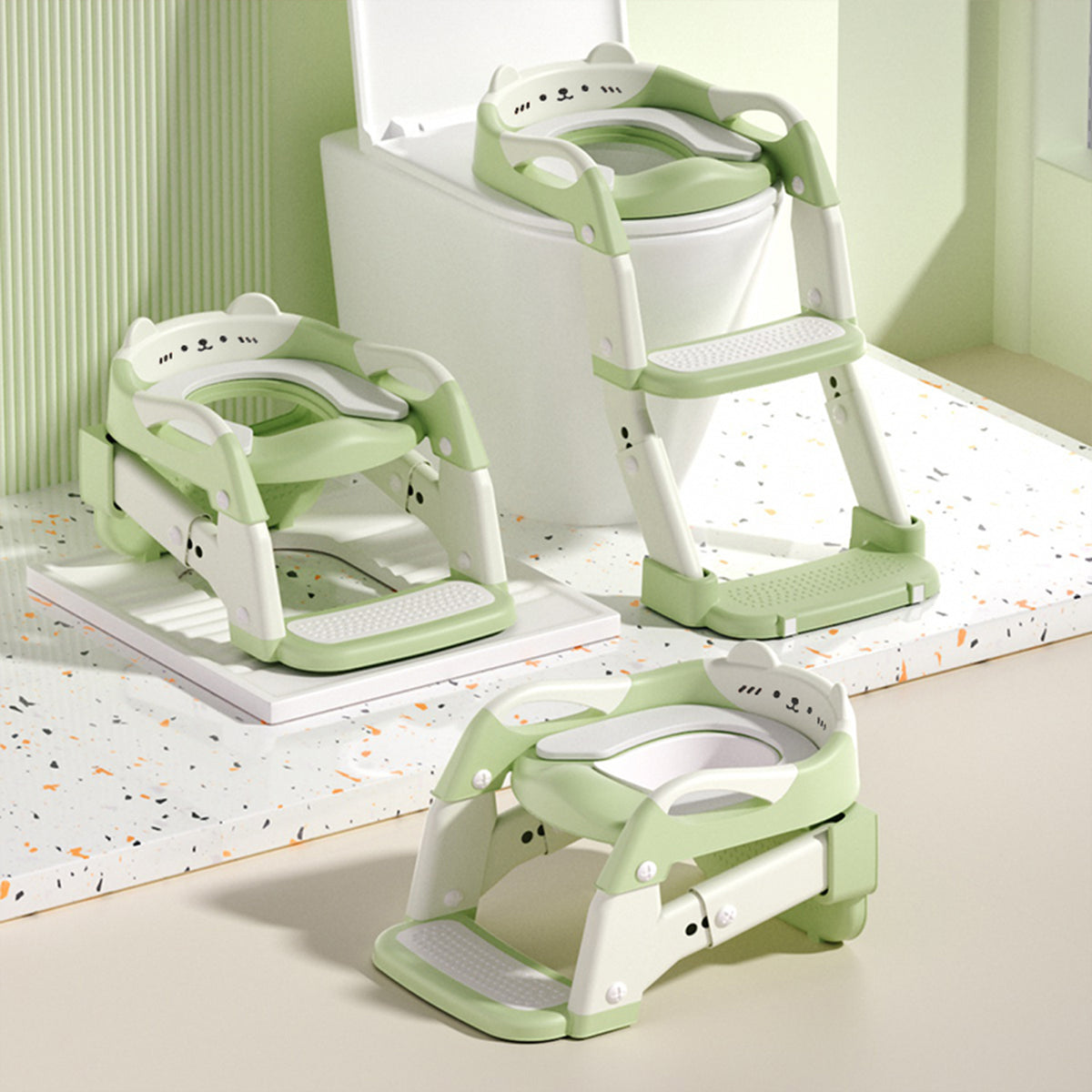 Height Adjustable 3-in-1 Potty Training Chair, Toilet Seat and Step Stool for Toddlers, Foldable Kids Potty with Splash Guard and Anti-Slip Steps for Boys and Girls