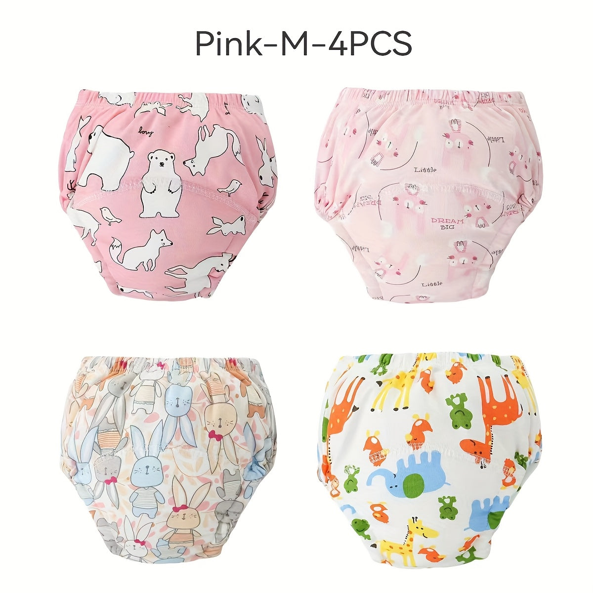 Reusable Washable Toddler Training Pants, 4pcs or 8pcs Pack, Breathable Elastic Waistband Cloth Diapers for Toilet Training, Cute Dog & Animal Prints, Potty Training Gift for Boys and Girls