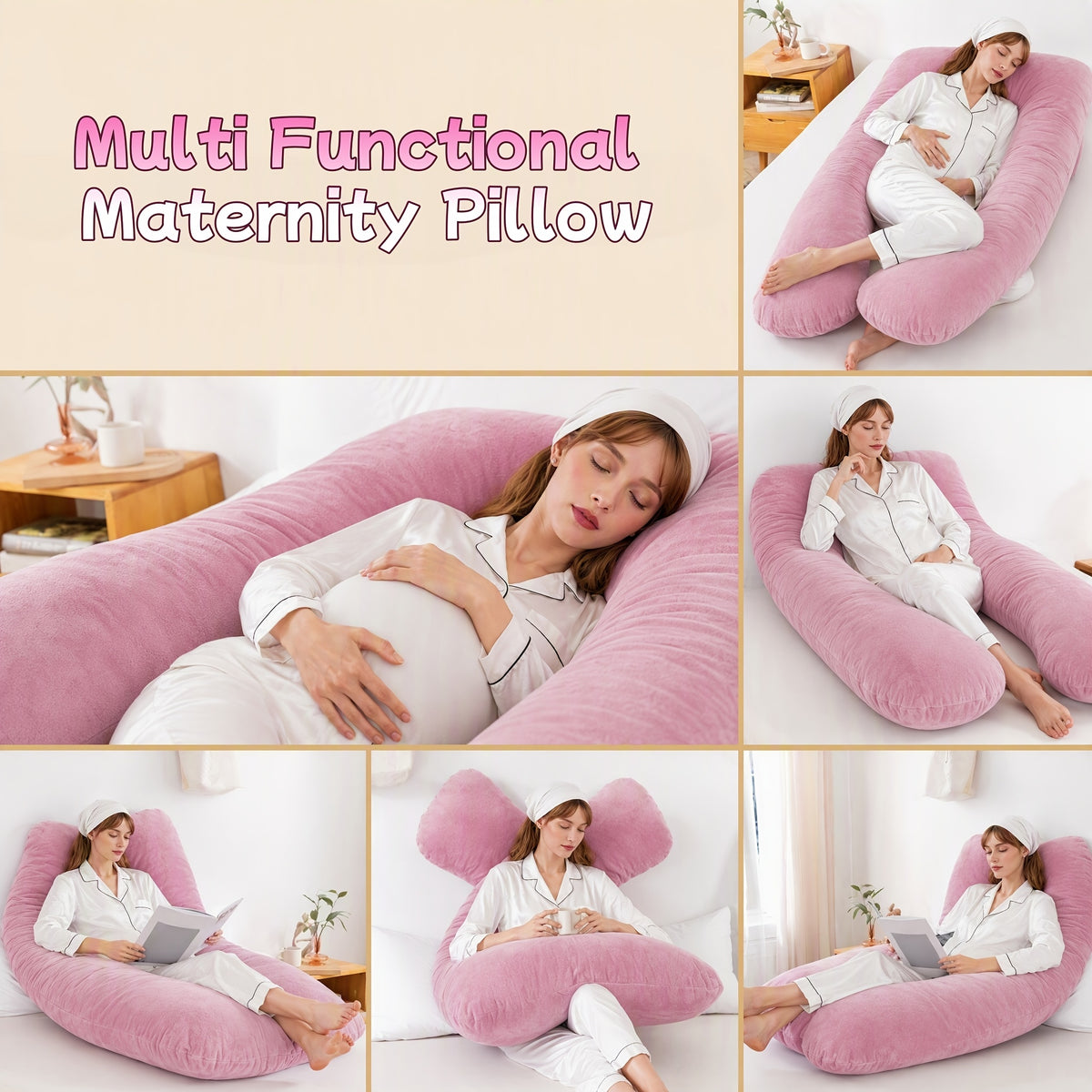 Memory Foam Pregnancy Pillow, 55-Inch U-Shaped Full Body Maternity Cushion with Adjustable Fill and Washable Flannel Cover for Side Sleepers