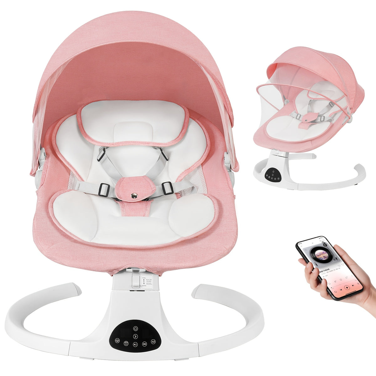 Electric Baby Swing for Infants 0-9 Months with 5 Adjustable Speeds, 10 Lullabies, Foldable Frame and Cushioned Seat for Supervised Soothing at Home