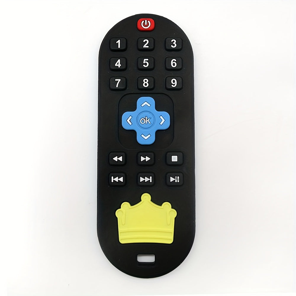Remote Control Baby Teether in Silicone with Crown Design and Raised Button Textures, Black, Blue or Pink Teething Gift for Babies