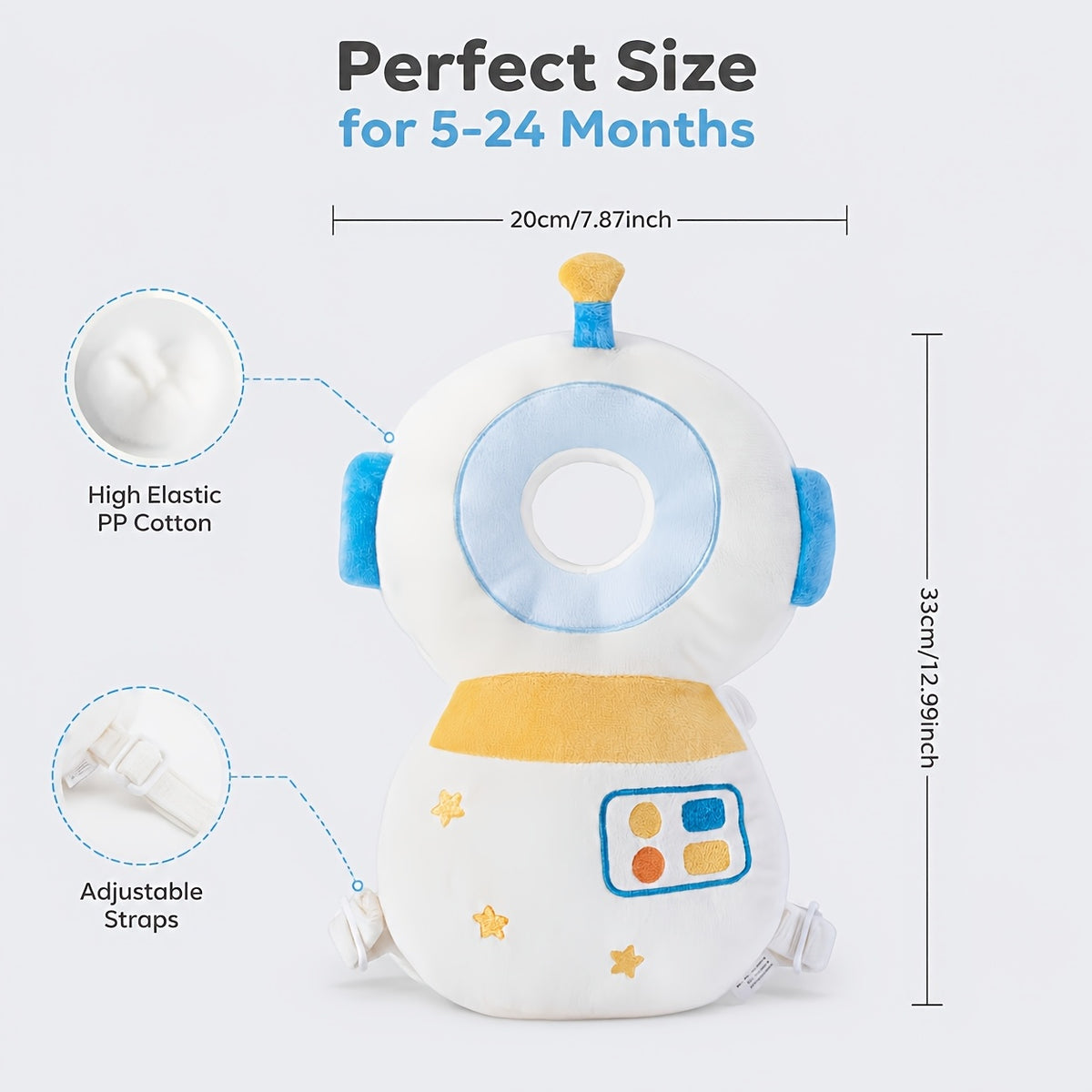 Infant Anti-Fall Cushion Backpack with Astronaut Plush Design, Adjustable Straps and Soft PP Cotton Padding for Crawling and First Steps