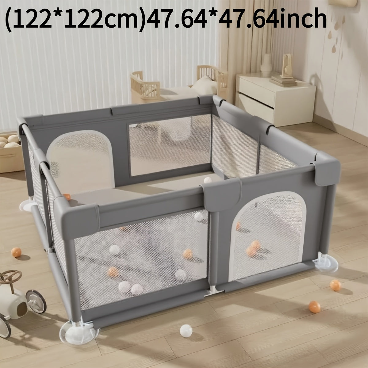 Baby Playpen with Breathable Mesh for Indoor and Outdoor Play, Large Kids Activity Yard in Beige or Gray with Multiple Size Options