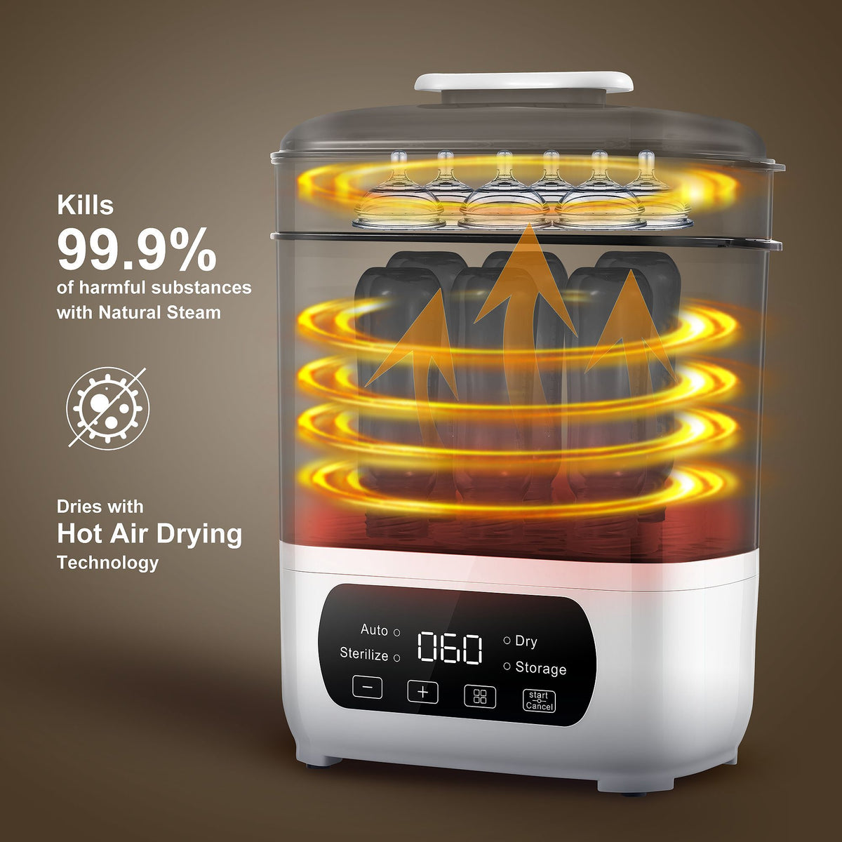 Modular Baby Bottle Steamer and Dryer with LED Touch Screen and Auto Shut-Off, Electric Countertop Care for Compatible Bottles and Pump Parts