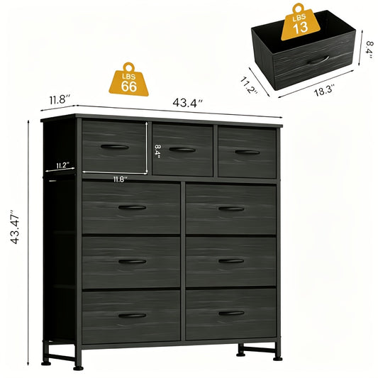9 Drawer Storage Cabinet for Nursery and Bedroom, Chest of Drawers with Integrated Slide Rails, Multiple Color Options for Everyday Organization