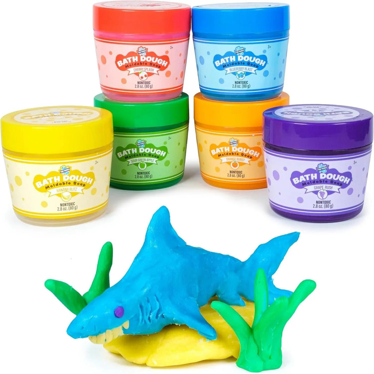 Moldable Kids Bath Soap Dough 6-Pack by Tub Works, Fruity-Scented Colorful Sensory Bath-Time Play with Shea Butter for Ages 3+