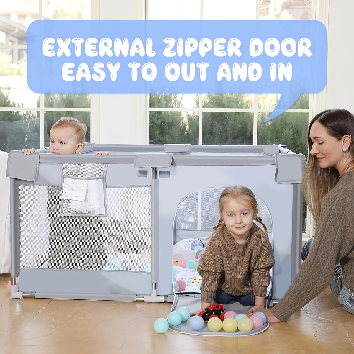 Baby Playpen with Breathable Mesh for Indoor and Outdoor Play, Large Kids Activity Yard in Beige or Gray with Multiple Size Options
