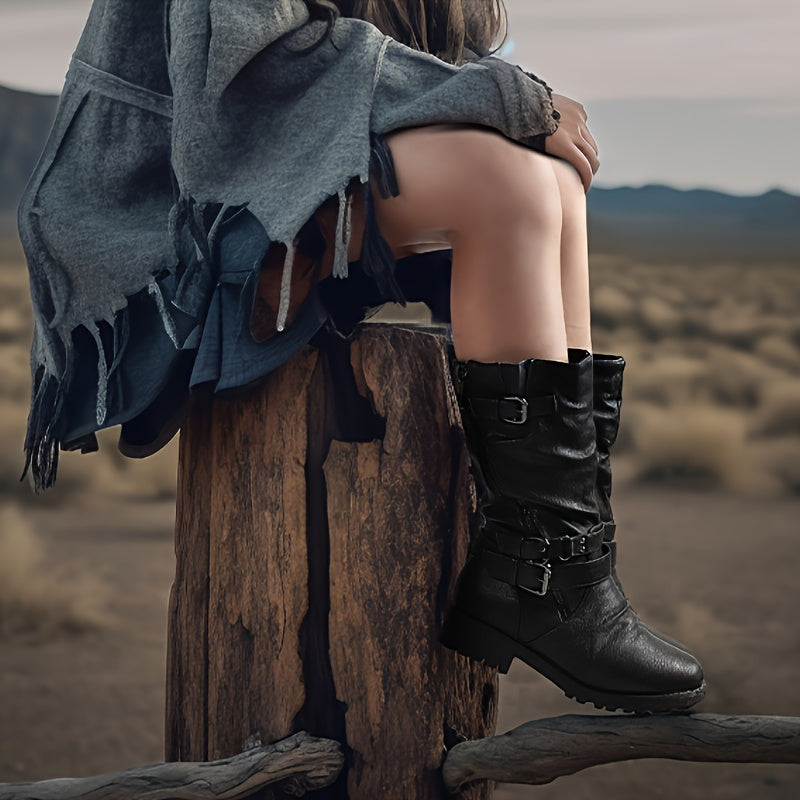 Buckle-Zip Knee-High Winter Boots for Girls - Plush Faux Fur Lined, Textured TPR Sole with Stable Heel, Cozy Warm Fashion Boots for Cold Weather, Toddler to Big Kid