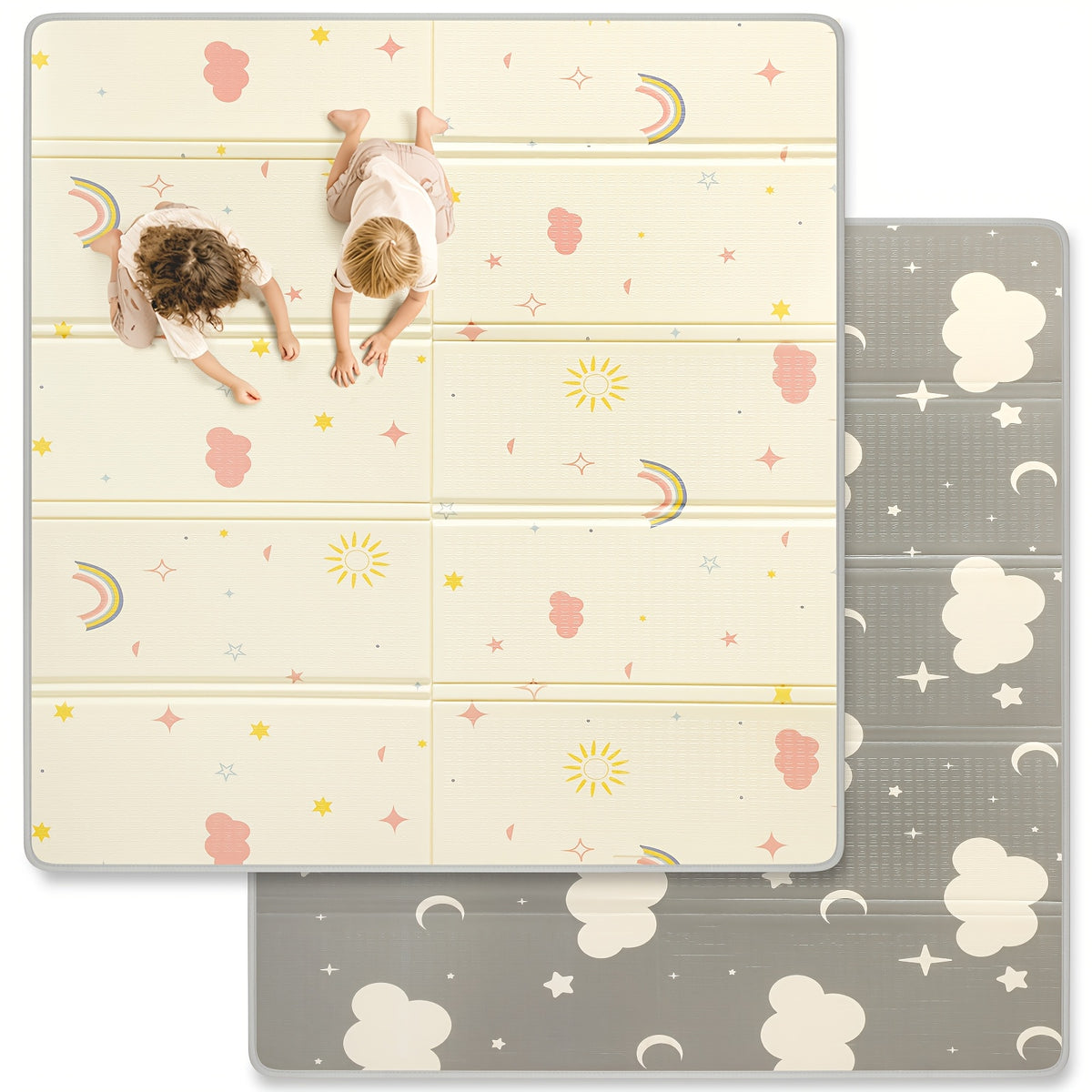 Reversible ABC Baby Play Mat with Rainbow Print, Foldable Waterproof Padded Foam Floor Mat in Three Sizes for Supervised Tummy Time and Toddler Play