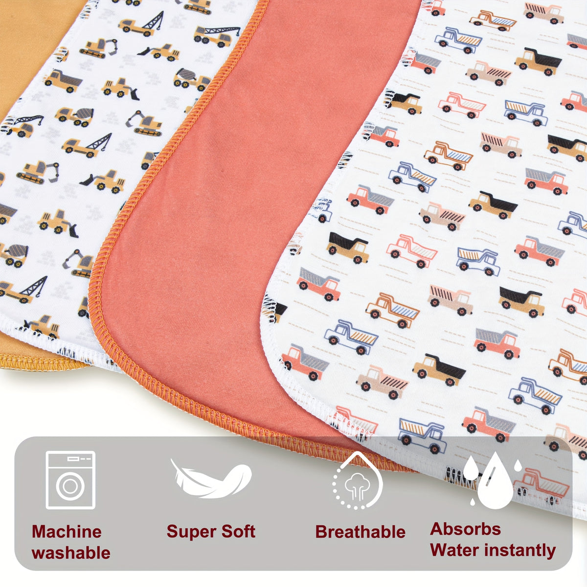 Baby Burp Cloths 10-Piece Set with Printed Style Options, Newborn Spit-Up Cloths and Washcloths for Boys and Girls, Everyday Feeding Essentials