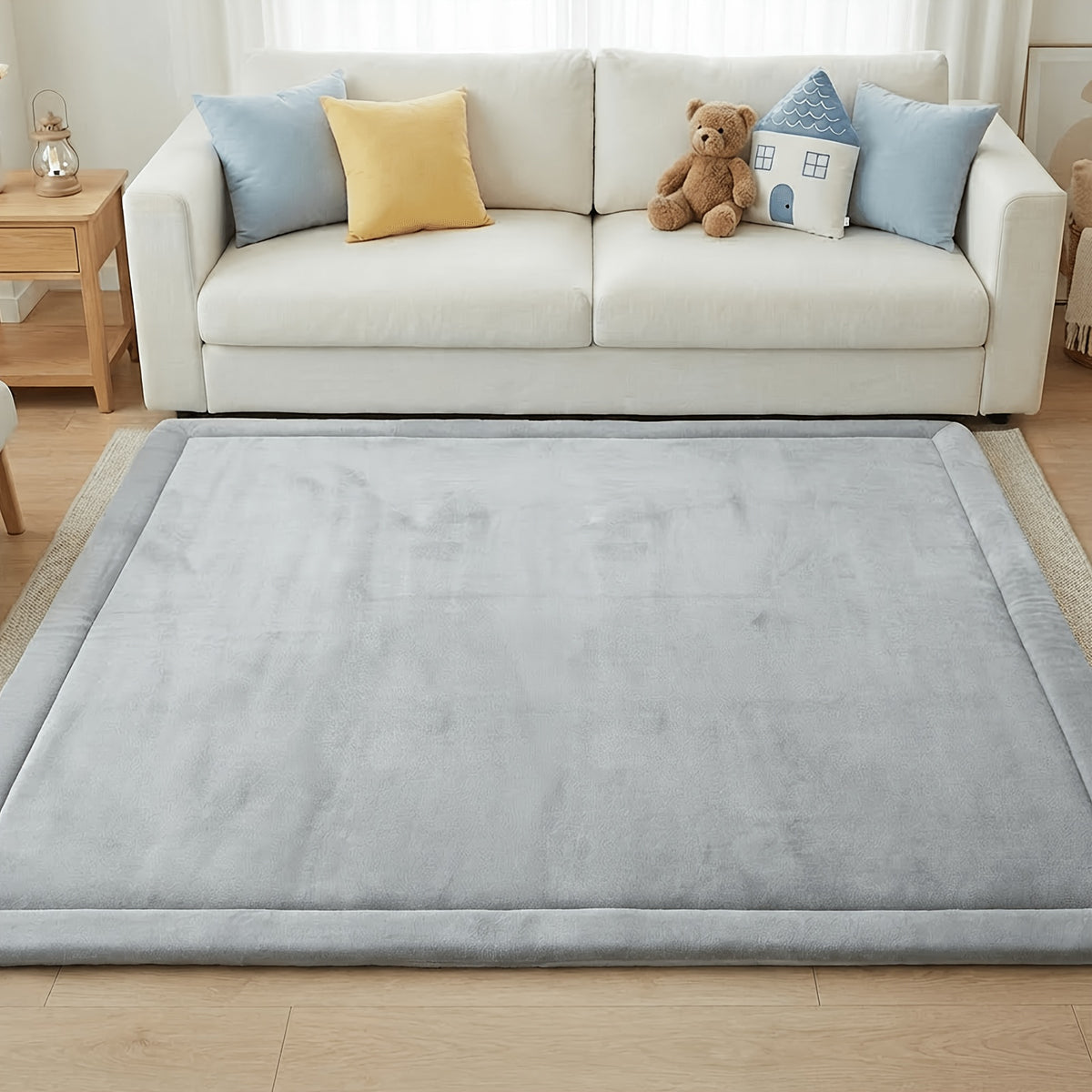 Tummy-Time Velvet Play Mat with 1.3-Inch Cushioning, Non-Slip Crawling Floor Pad for Infants and Toddlers, Four Size Options