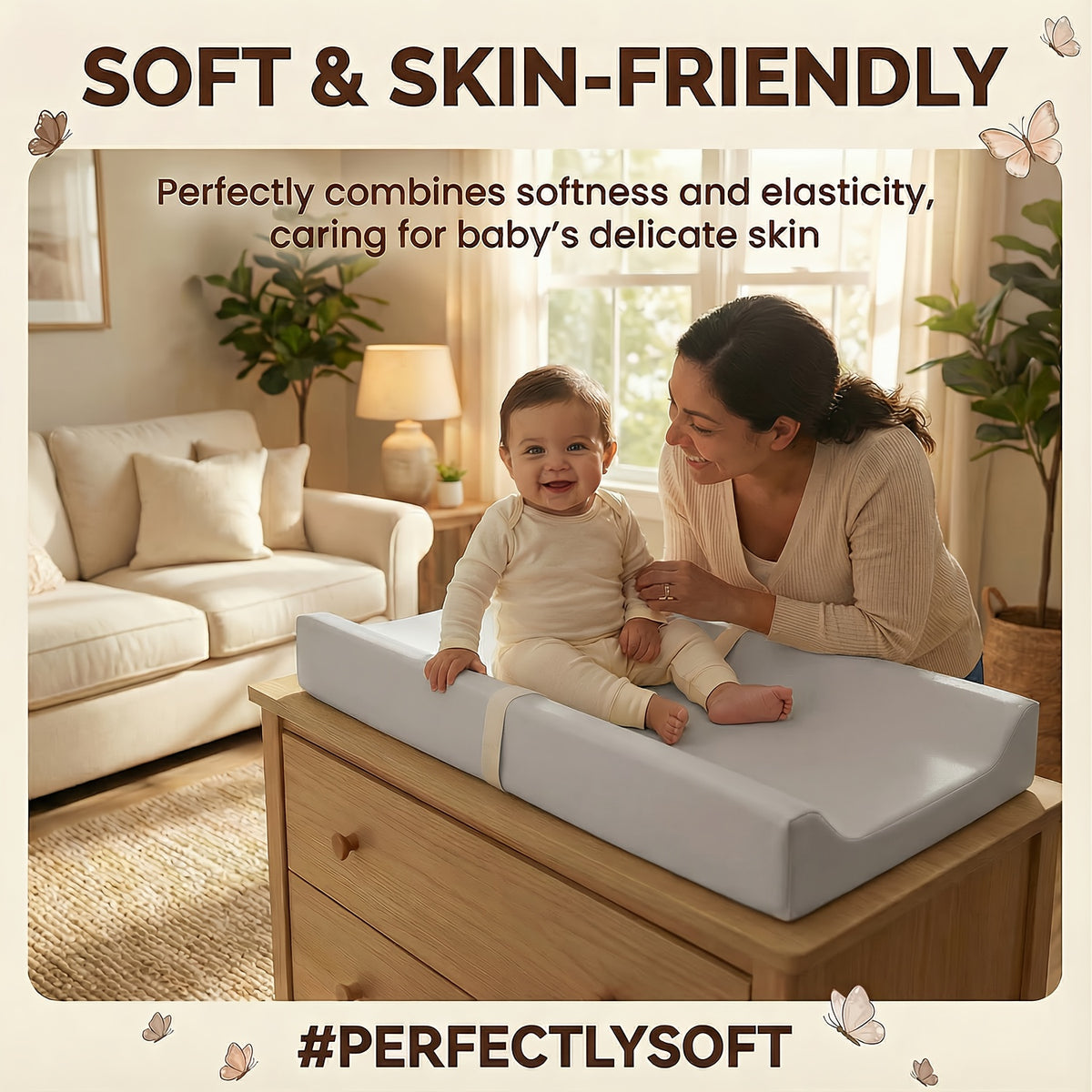 Contoured Dresser Changing Pad by PASAMIC, 15.74 x 31.1-Inch Waterproof Wipeable Baby Diaper Mat with Secure-Grip Design in Grey, Beige or Pink