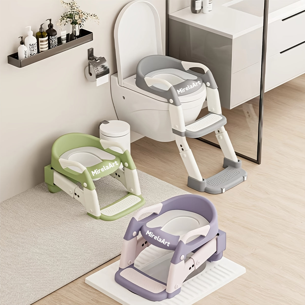 Wide-Step Toddler Toilet Training Seat with Ladder, Adjustable Potty Seat with Splash Guard, Anti-Slip Steps and Handles for Boys and Girls