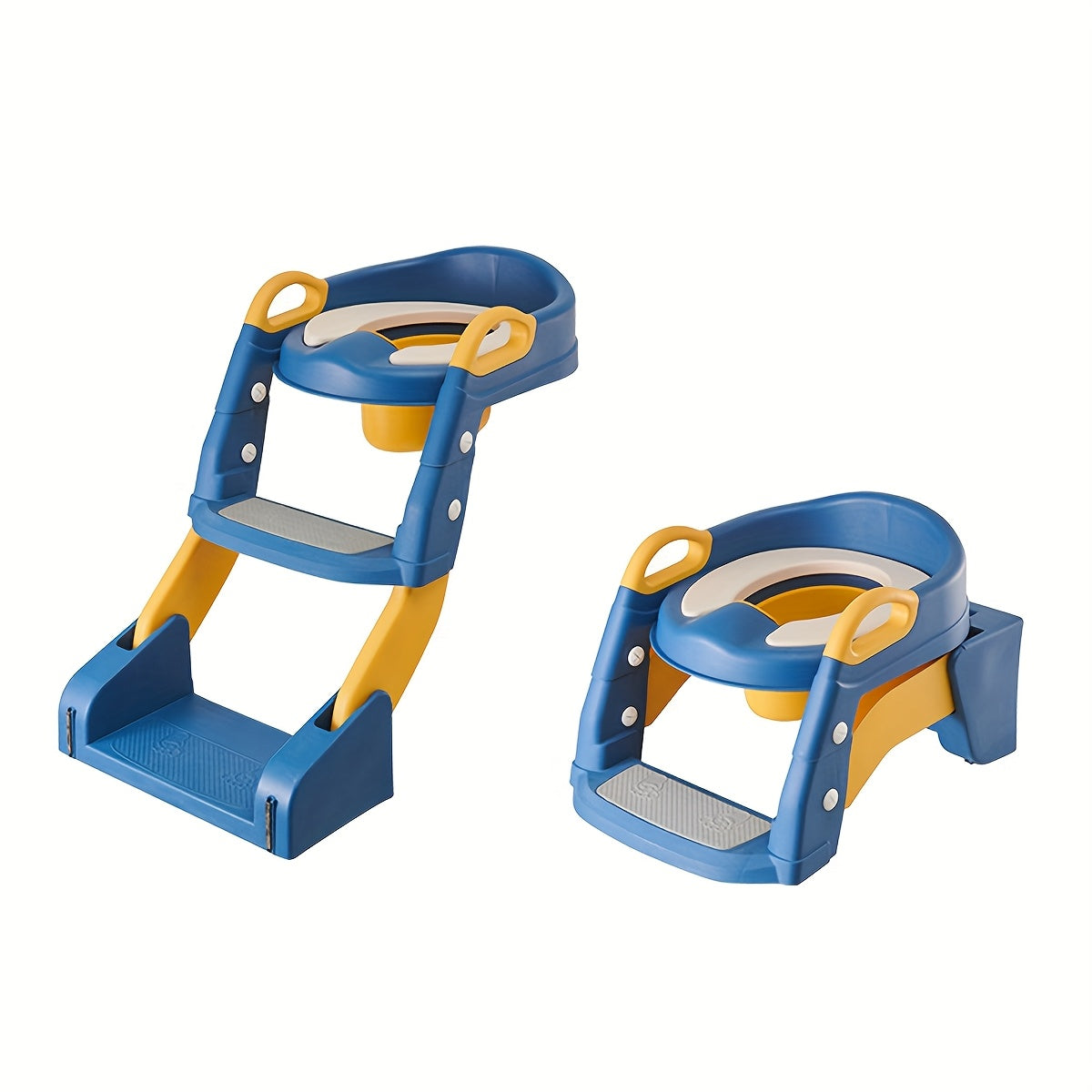 Convertible Toddler Potty Seat with Double-Step Ladder, 2-in-1 Foldable Toilet Trainer with Removable PVC Cushion, Splash Guard and Side Handles