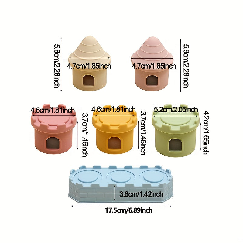 Silicone Castle Stacking Toy with Pastel Building Pieces, Soft Stacking and Nesting Set for Color and Shape Exploration and Supervised Play