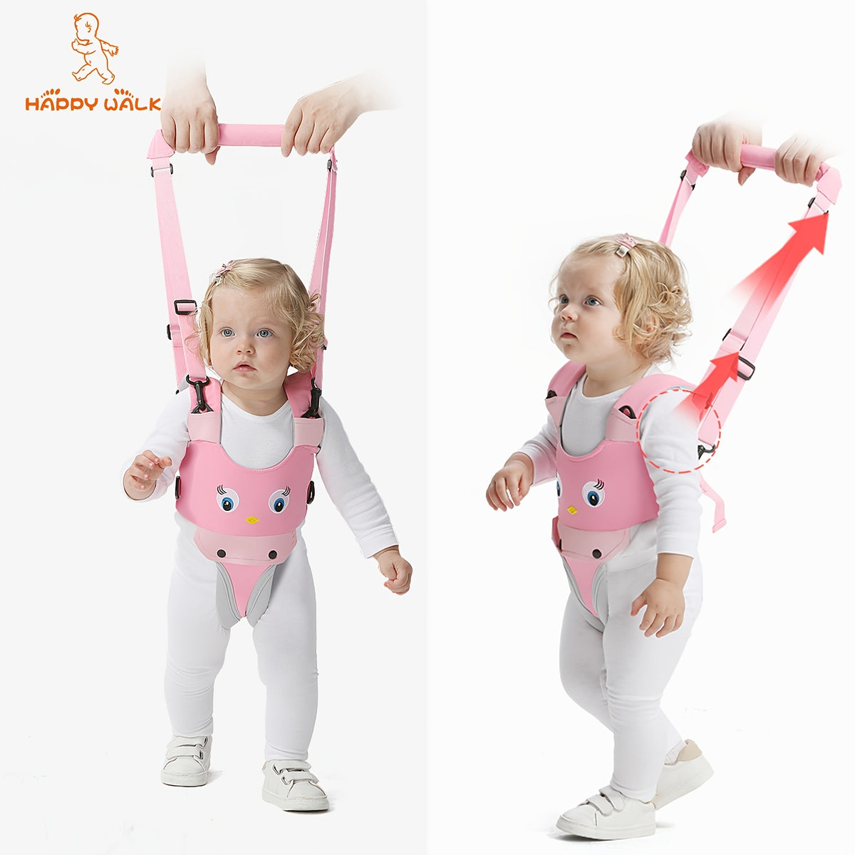 Baby Walking Aid Belt for 8-24 Months, Adjustable Pink Cartoon Toddler Support Harness for Supervised Indoor First-Step Practice