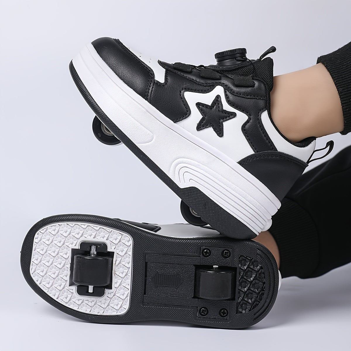 Kids Roller Skates with Buckle Closure and Dual-Wheel Design, Pink or Black Skate Shoes for Indoor and Outdoor Practice, Little and Big Kid Sizes