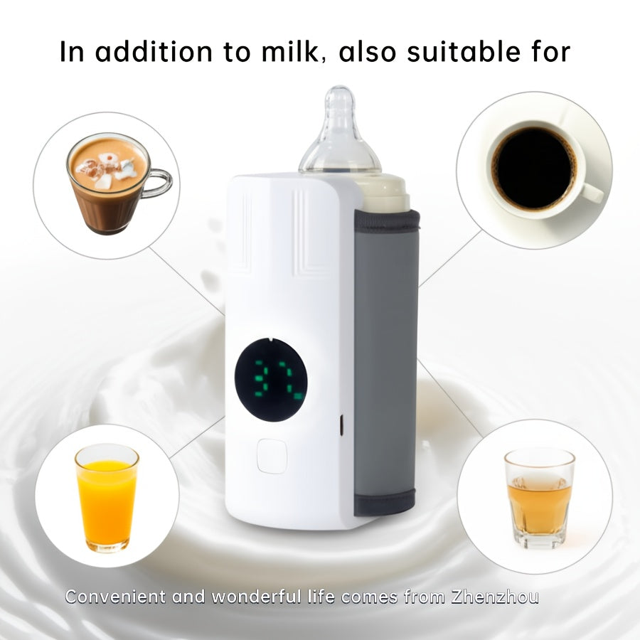 Cordless Bottle Warmer Sleeve for Breastmilk, USB Rechargeable 2000mAh Portable Milk Heater and Insulating Wrap in White for Home and Outings