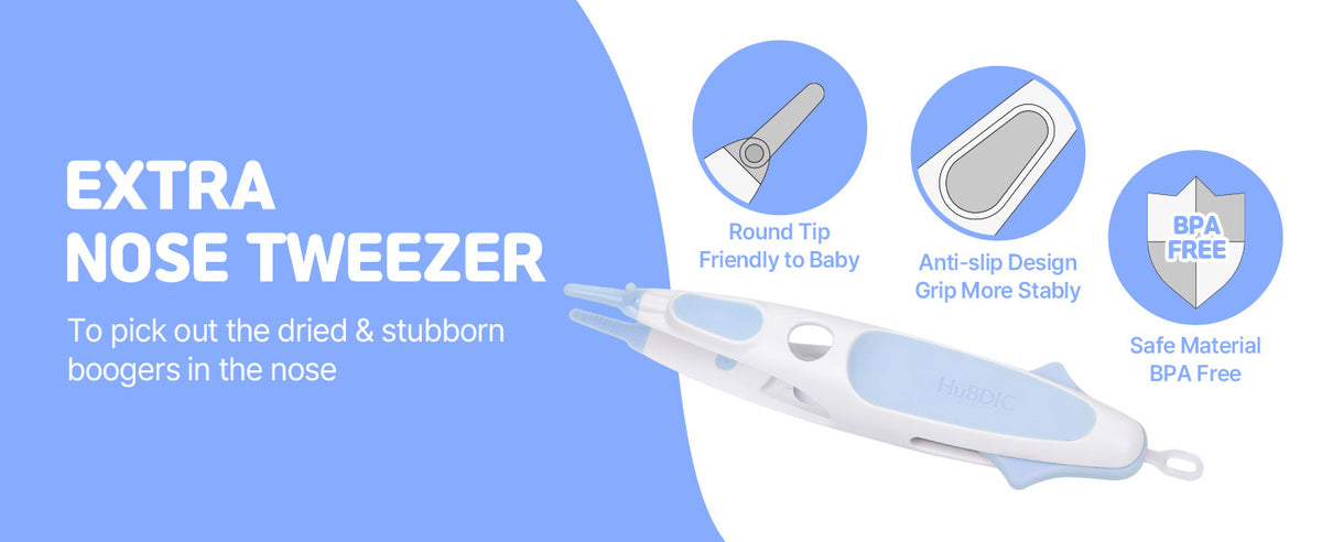 Rotating Baby Nose Cleaner Tweezer with Scoop & Loop for Newborns and Infants, BPA-Free PP Nasal Care Tool for Sticky or Dry Mucus, One-Hand Locking Design, Blue or Pink