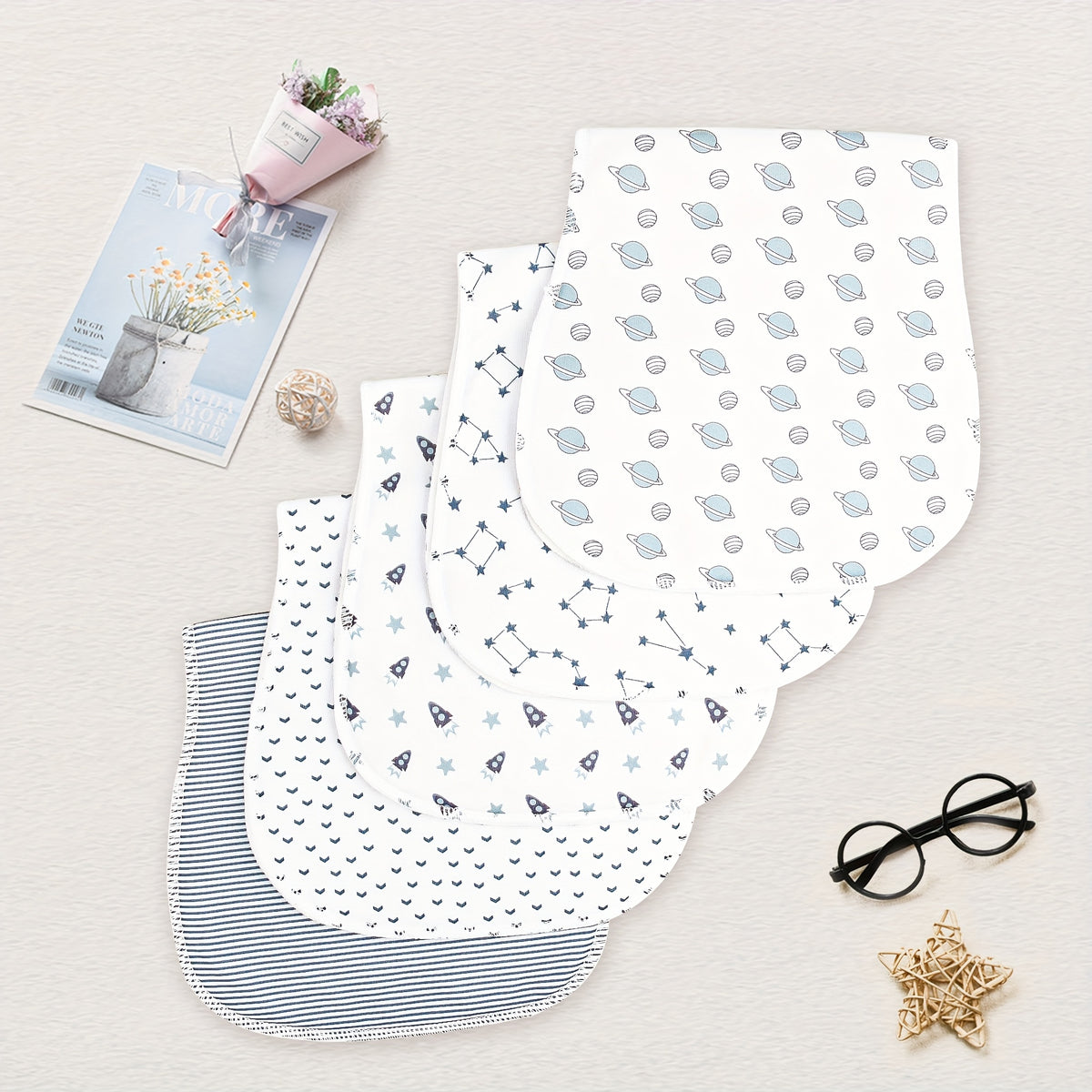 Baby Burp Cloths 10-Piece Set with Printed Style Options, Newborn Spit-Up Cloths and Washcloths for Boys and Girls, Everyday Feeding Essentials